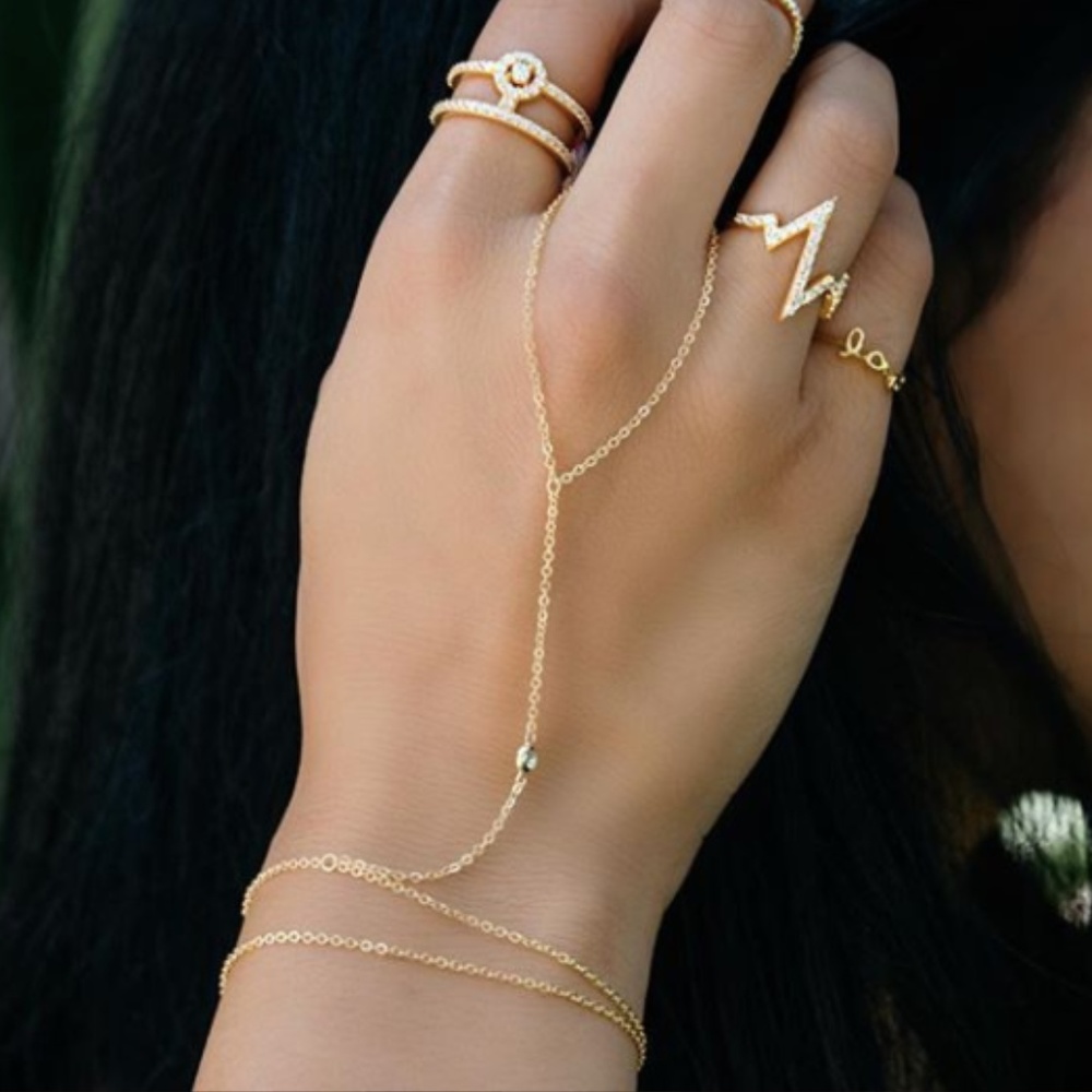 14K Gold Cz Hand Chain